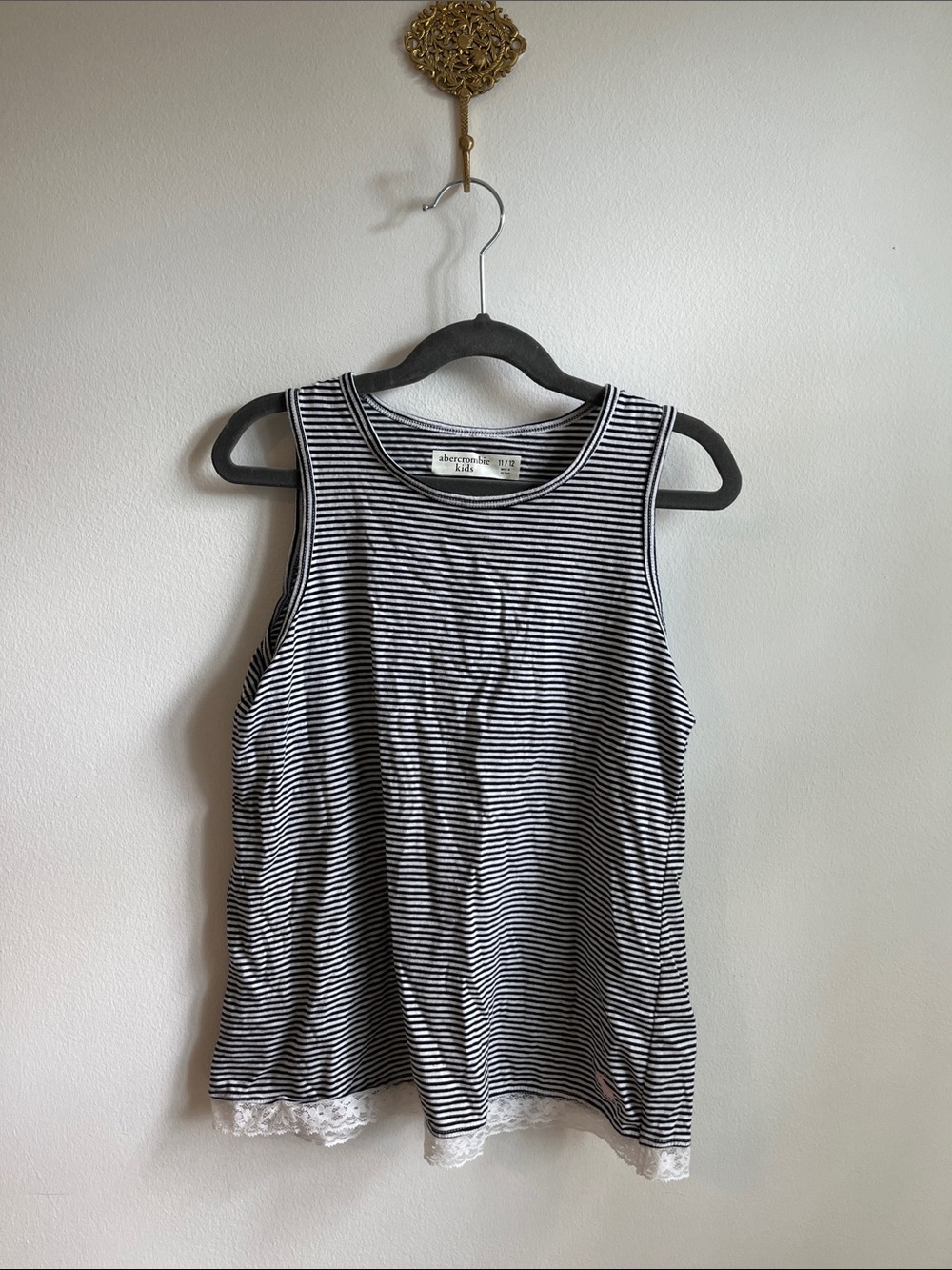 abercrombie kids Black and White Striped Tank with Lace Hem